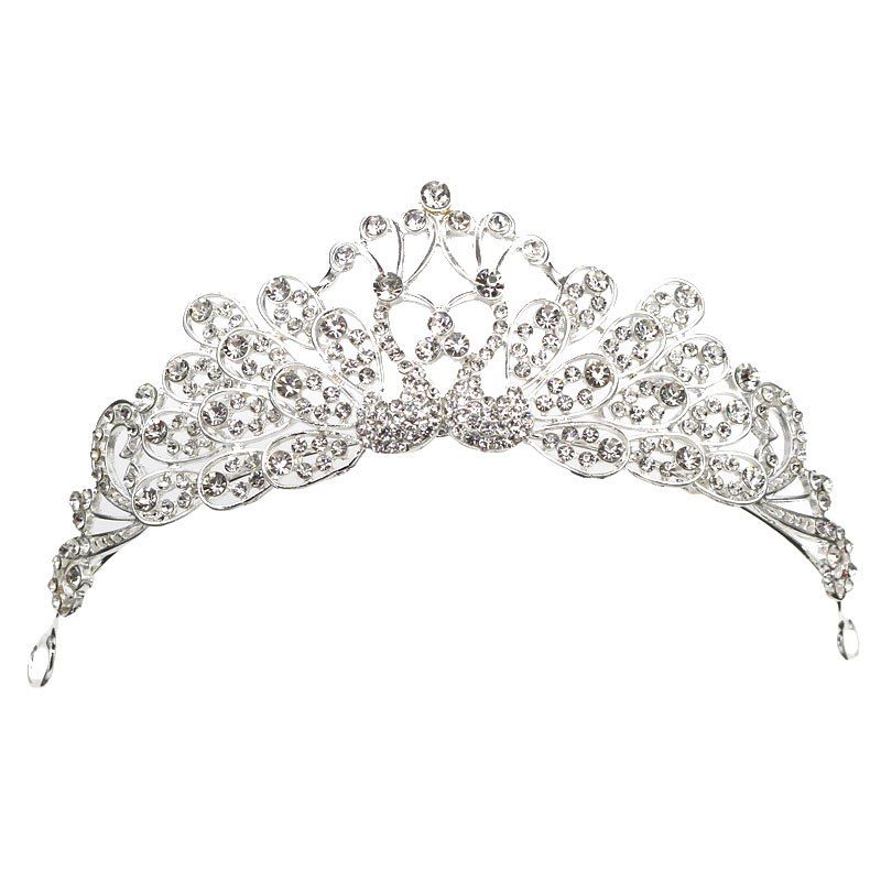 

New Arrival Luxury Wedding Bridal Bridesmaid Tiara Crown Hair Comb Peacock Girls Princess Rhinestone Party Jewelry, Silver