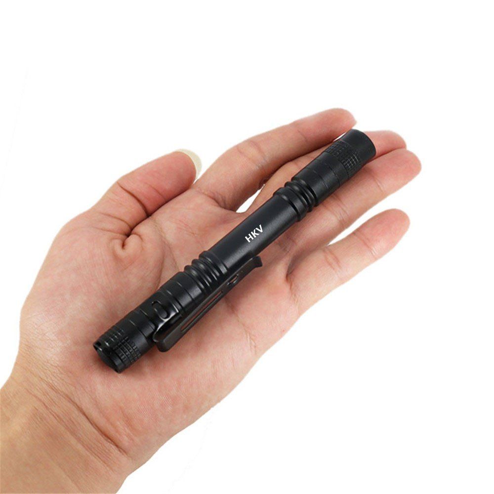

HKV 6000K Small Mini Flashlight Ultra Bright LED Pen Light Pocket Clip Tactical Torch Lamp, Cold white