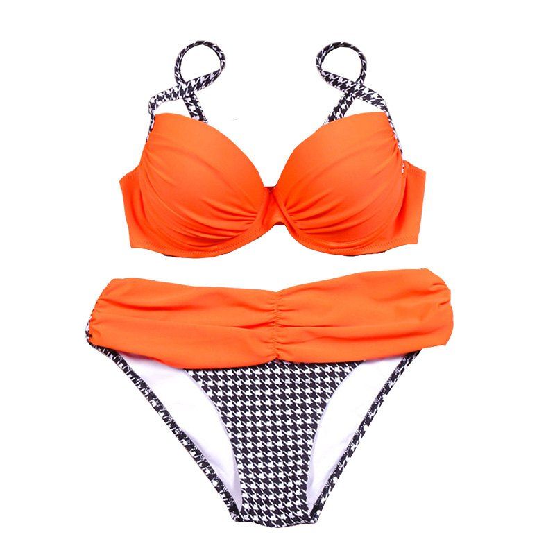 

Ruched Halter Top Push Up Sexy Bikini Set, Orange