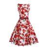 2018 robes d'été imprimer floral une robe de soirée élégante de style ligne O cou des années 1950 - BLANC / ROUGE XL