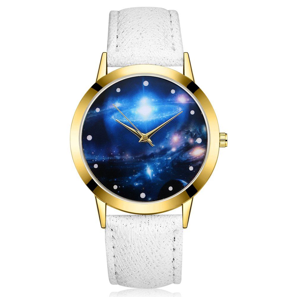 

GAIETY G377 Women's Leather Strap Space Dial Dress Watch, White