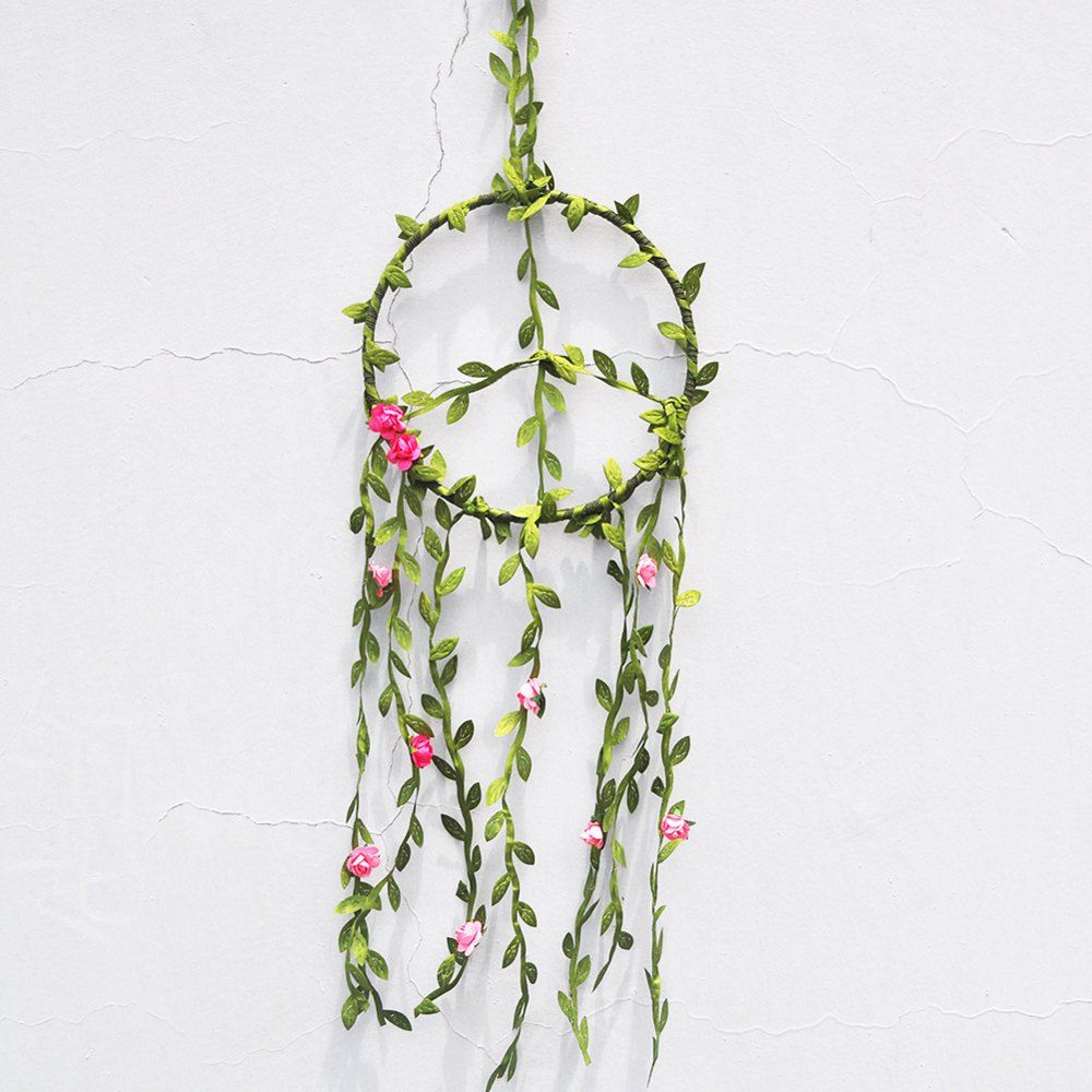 

Handmde Peace Label Dreamcather Wicker Weaving with Rose Flower Wall Hanging Room Car Decoration, Ivy