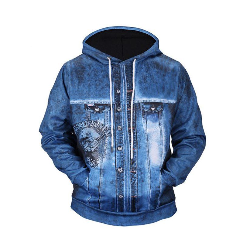 

Fashion Casual Men's Fashion Trend 3D Digital Print Loose Hoodie, Blue