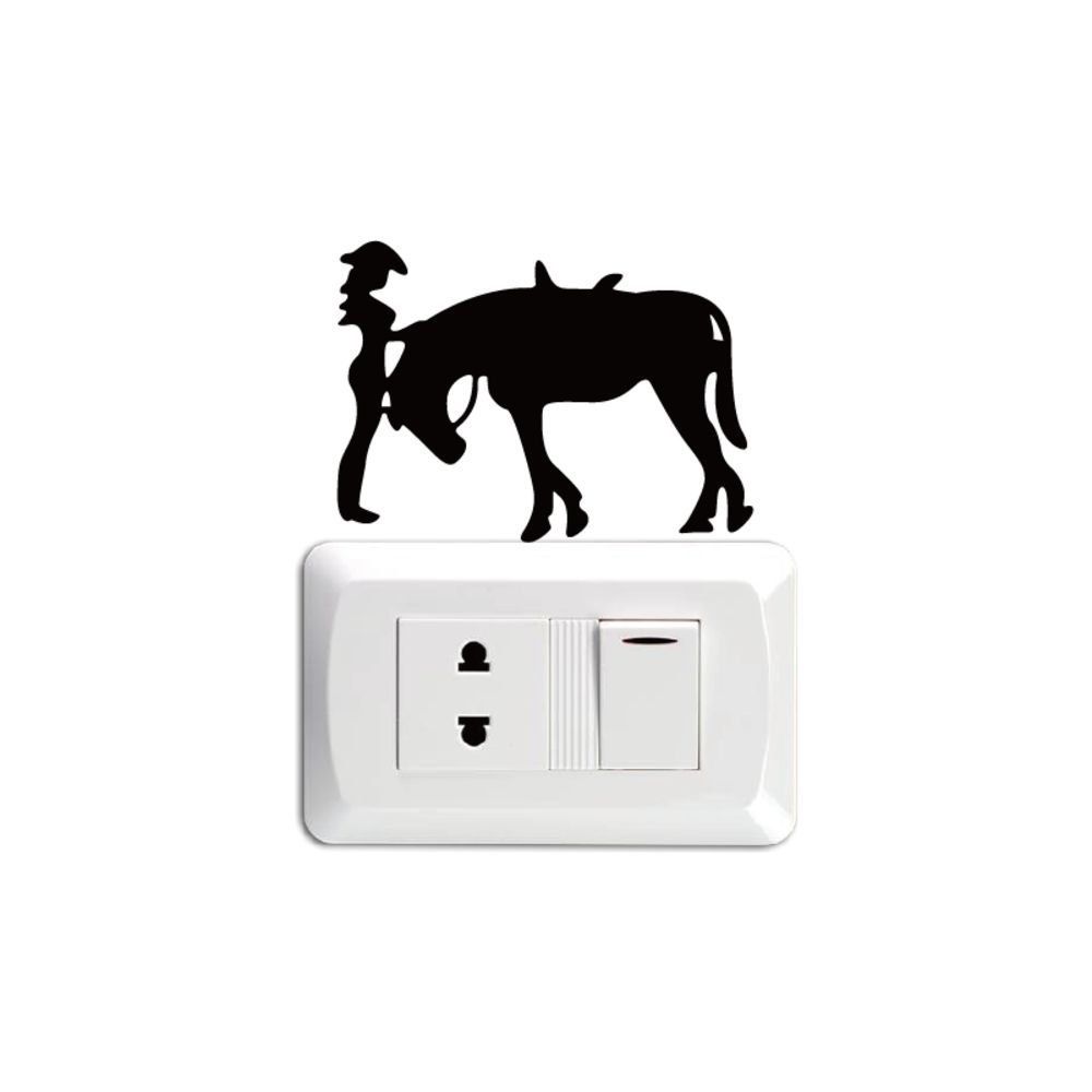 

Cowgirl and Horse Vinyl Light Switch Sticker Creative Cartoon Horse Silhouette Wall Decal, Black
