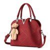 Sac à main pour femme solide Faux cuir ours pendentif décoratif polyvalent sac - Rouge vineux 