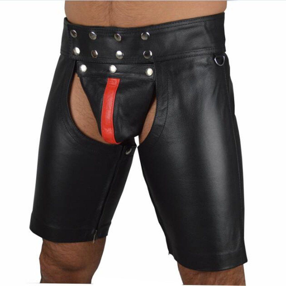 

Men's Patchwork Faux Leather Hollow Out Sexy Shorts, Black