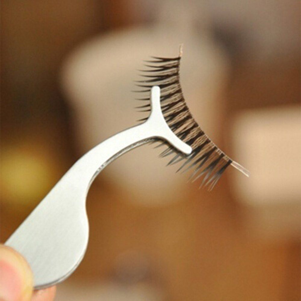 

Multifunctional False Eyelashes Stainless Auxiliary Eyelash Curler Tweezers Clip, Silver
