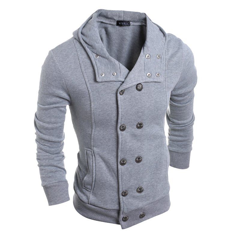 

Men double-breasted fashion hooded hoodie cardigans, Light gray