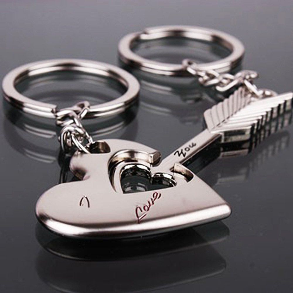 

Arrow I Love You Heart & Key Couple Keychain Ring Keyring Keyfob Lover Gift, Silver