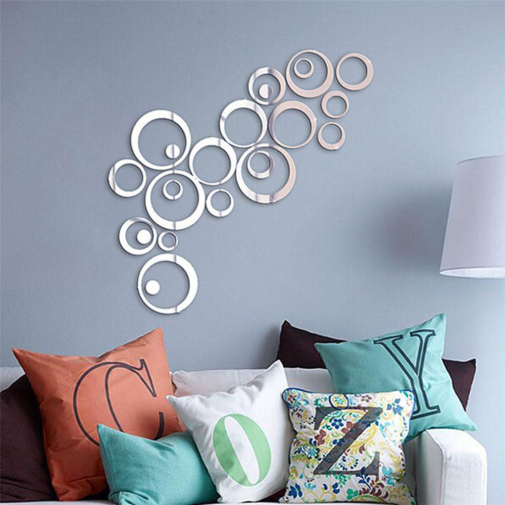 

DIY Decal Circle Mirror Effect Home Decor Wall Sticker 24PCS, Silver