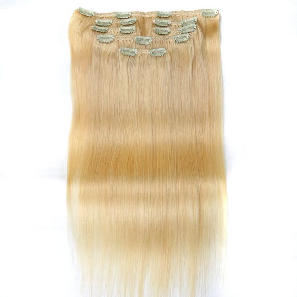 Droite Chinois Remy Lumière Blonde Cheveux Pleine Tête Naturel 7 pièces Clip Dans Les Extensions de Cheveux Humains RC805 - 613 14INCH