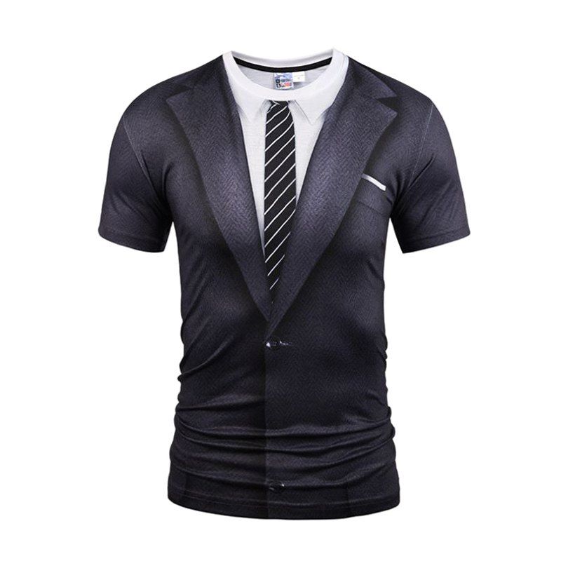 

Fashion Creative Short Sleeves Fake Two 3D Digital Printed T-Shirts, Black