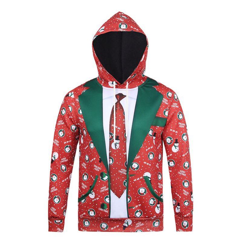 

Fashion Creative Fake Two Christmas 3D Printed Hoodie, Red