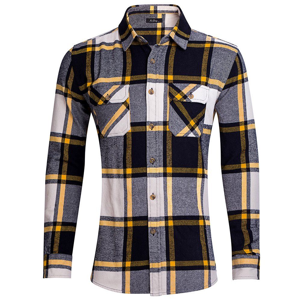 

Autumn Men Casual Shirts Stripe Cotton Long Sleeve Shirts, Plaid