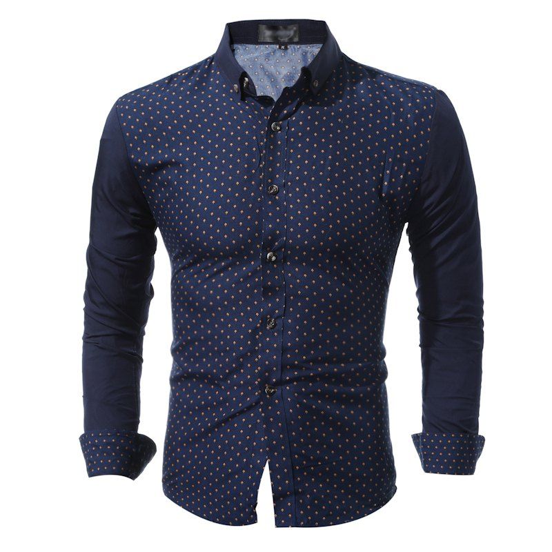

Men Shirt Spring Long Sleeve Turn-Down Collar Dress Polka Dot Print Casual Shirt Men, Cadetblue