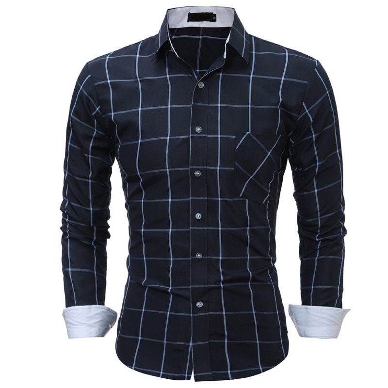 

Men Casual Plaid Shirt Pocket Long Sleeve Slim Comfortable Shirt Casual Style Shirt Shirt, Cadetblue