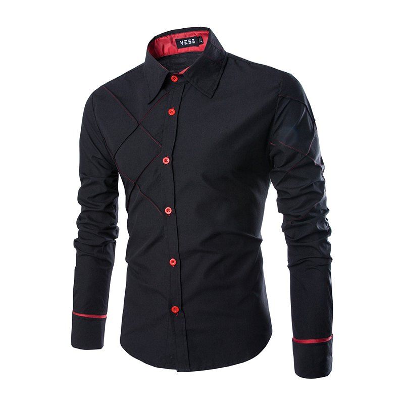 

New Men'S Long-Sleeved Shirt Casual Plaid Design A Unique Personality Personalized Shirt, Black