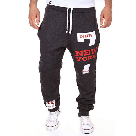 La mode des pantalons décontractés pour hommes La mode d'impression des lettres NEW YORK - gris foncé XL