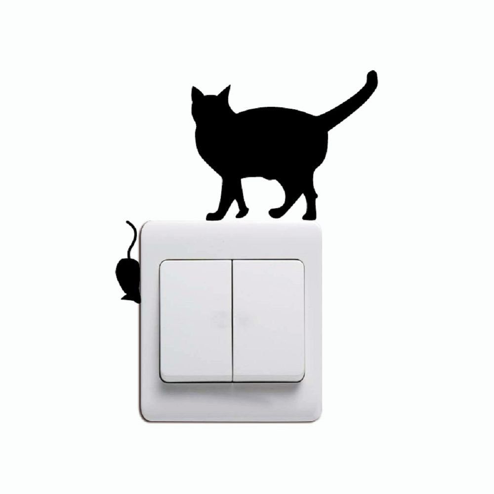 41 Off 21 Cat 79 Chat Attraper La Souris Interrupteur De Lumiere Autocollant Animal De Bande Dessinee Vinyle Autocollant De Mur En Noir Dresslily France