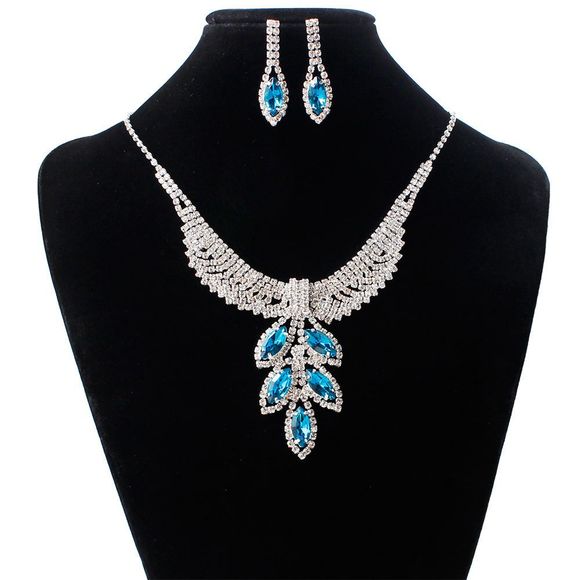 Corée Style De Luxe Diamant Pendentifs Collier Boucles D'oreilles De Mode Ras Du Cou Collier Mariée Bijoux Ensemble Cadeaux pour Femmes - Bleu 