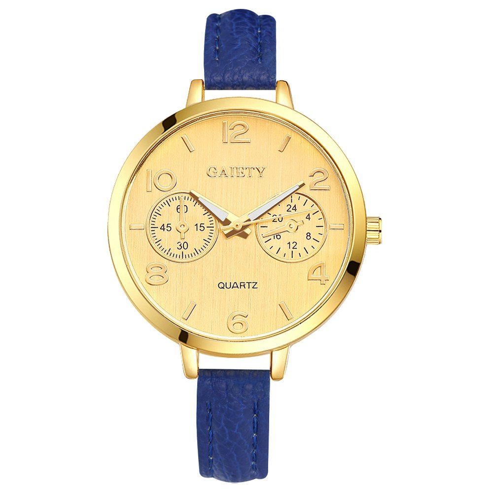 

GAIETY G333 Women Simple Golden Dial Leather Band Quartz Watches, Royal