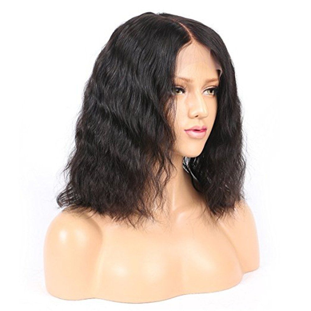 Brazilian Water Wave Human Hair Bob Lace Front Wigs Black Color 12 14 16Inch