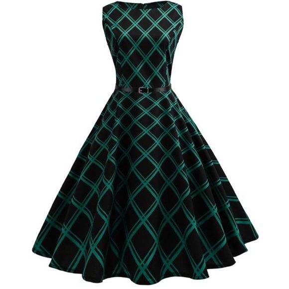 2018 Nouvelles robes à carreaux vertes - Vert XL