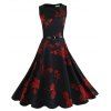 2018 Nouvelle robe de ceinture à fleurs rouge noir - Noir L