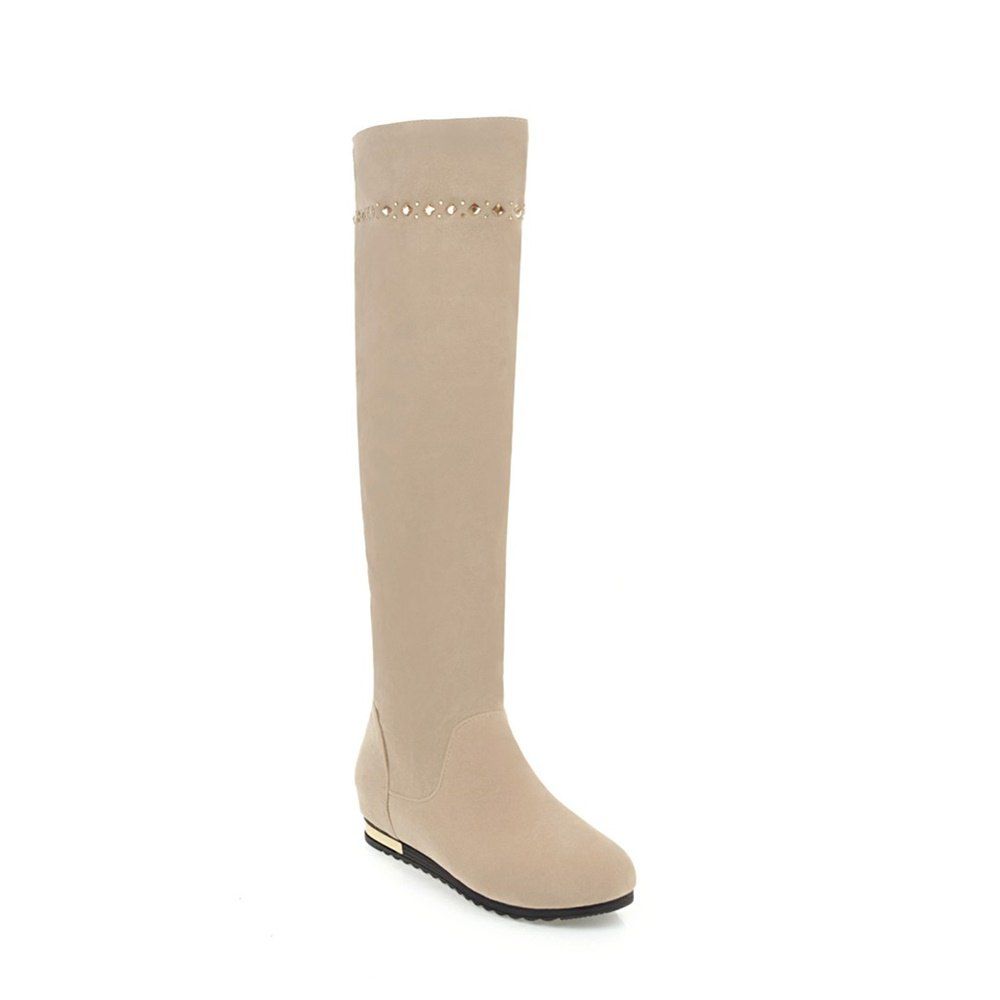 41 Off 2020 Flat Comfort Round Toe Riding Boots In Beige Dresslily