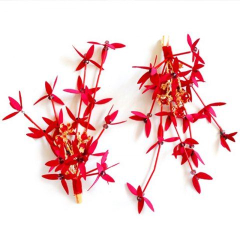 Fleur Rouge Avec Des Bijoux De Cheveux De Hairpins Dalliage Dor Pour La Partie Nuptiale De Mariage