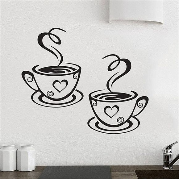 Autocollants Muraux de Tasses de Café en Décalque de Vinyle Décor pour Pub Cusine Restaurant - Noir 