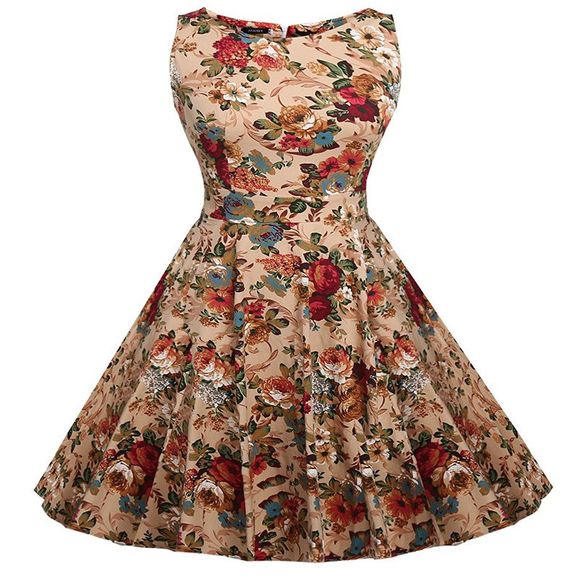 Nouvelle robe pour femme en coton à imprimé - Abricot XL