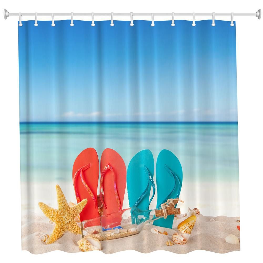 

Couple Beach Shoes Polyester Shower Curtain Bathroom Curtain High Definition 3D Printing Water-Proof, Colormix