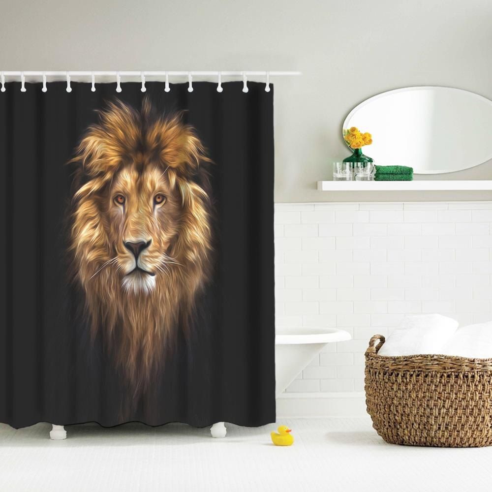 2018 Golden Lion King Polyester Shower Curtain Bathroom Curtain High ...