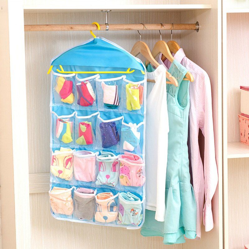 

16 Lattice Polyester Baby Diaper Nappy Storage Quality Underwear Socks Dustproof Diaper Bag, Blue