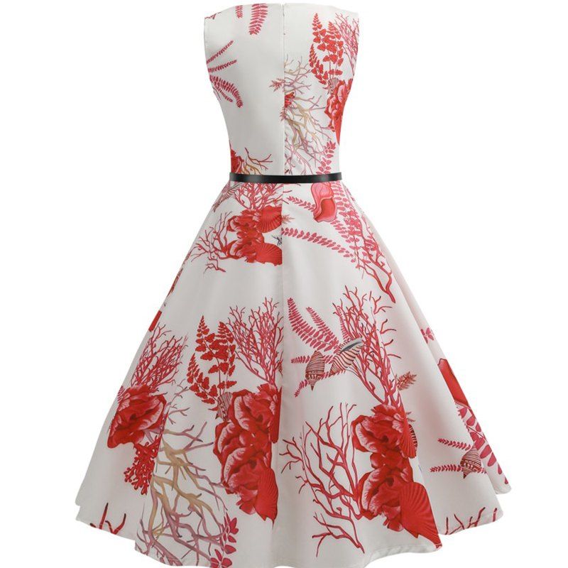 2018 Retro Prints Waisted Large Dress COLORMIX L In Vintage Dresses