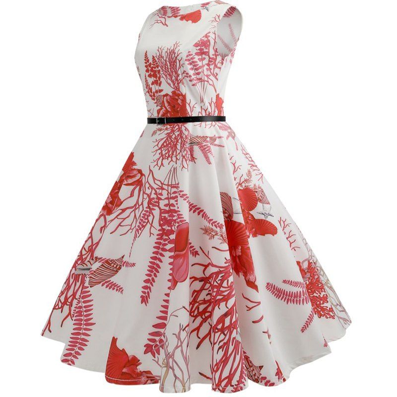 2018 Retro Prints Waisted Large Dress COLORMIX L In Vintage Dresses