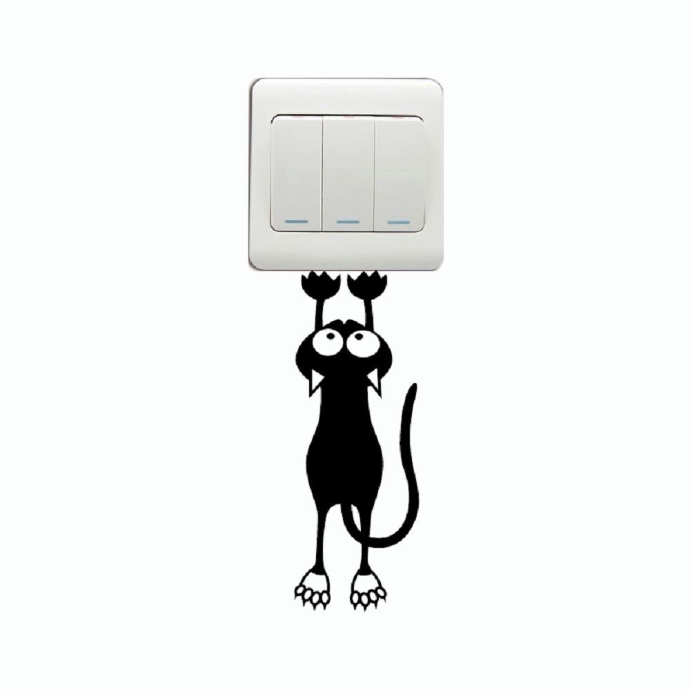 

Cat-124 Funny Cat Hanging On Switch Sticker Creative Animal Silhouette Vinyl Wall Decal, Black