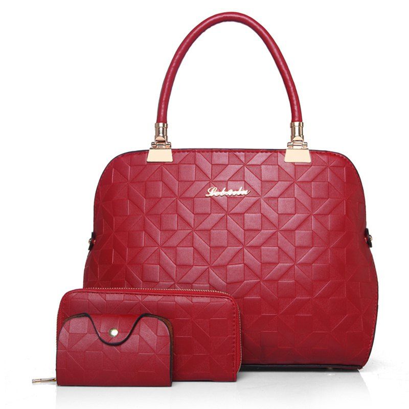 

Three-Piece Shell Bag Fashion Embossed Hit Color Handbag Shoulder Messenger Bag, Red