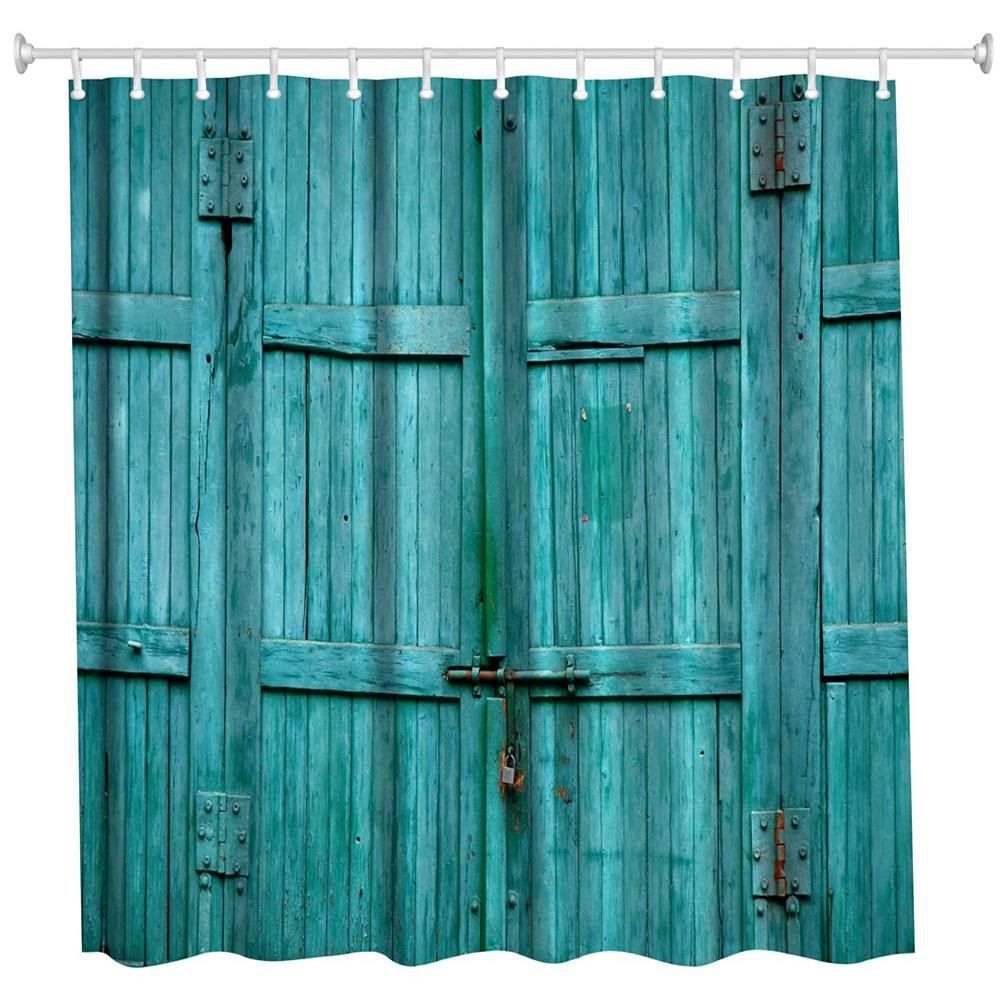 

The Blue Wooden Door Polyester Shower Curtain Bathroom Curtain High Definition 3D Printing Water-Proof, Colormix