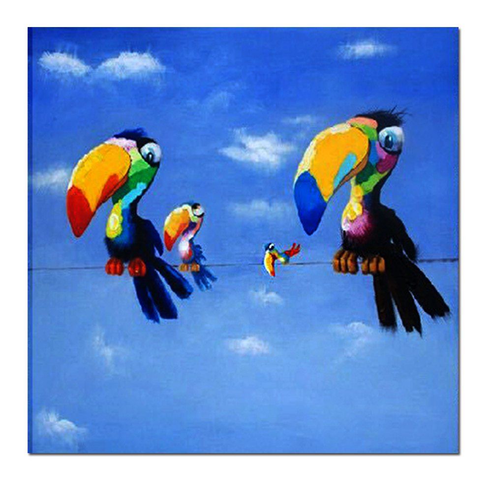 Hand Painted Abstract Colorful Parrot Oil Painting Animal Wall Picture Living Room Home Wall Decor
