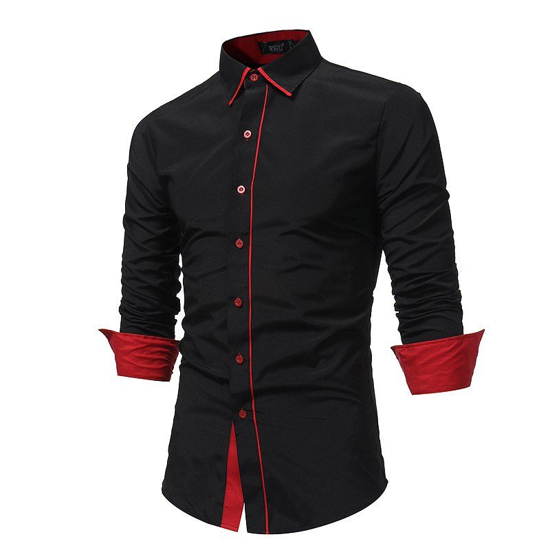 

Men 'S Fashion Stitching Casual Shirt Men' S Business Long - Sleeved Large Size Shirt 7679, Black