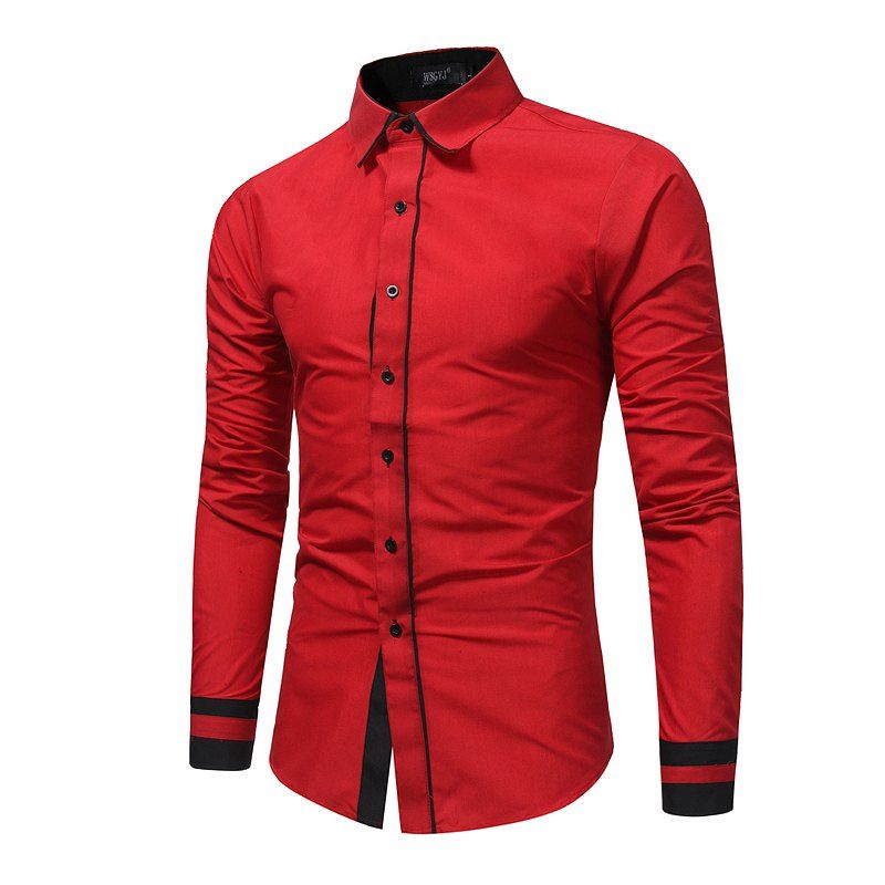 

Men 'S Fashion Stitching Casual Shirt Men' S Business Long - Sleeved Large Size Shirt 7679, Red
