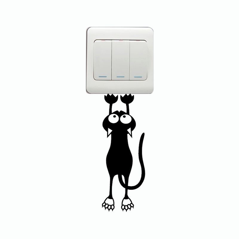 

DSU Funny Cat Hanging On Switch Sticker Creative Animal Silhouette Vinyl Wall Decal, Black