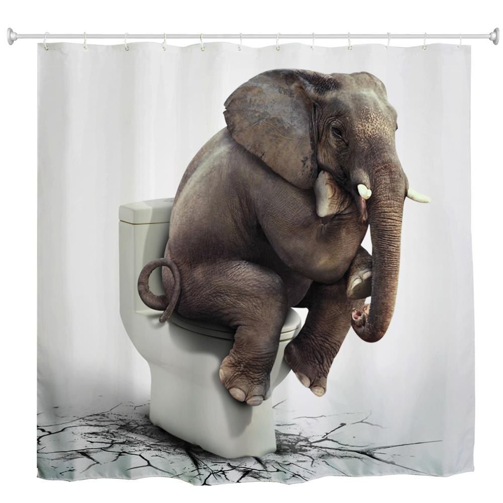 3D Elephant Water Shower Curtain Bathroom Waterproof Mildew Resistant Decoration