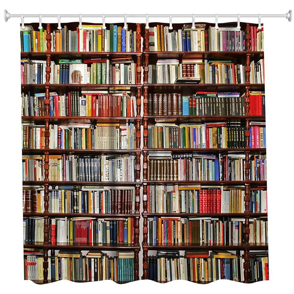 

Bookcase Polyester Shower Curtain Bathroom Curtain High Definition 3D Printing Water-Proof, Colormix