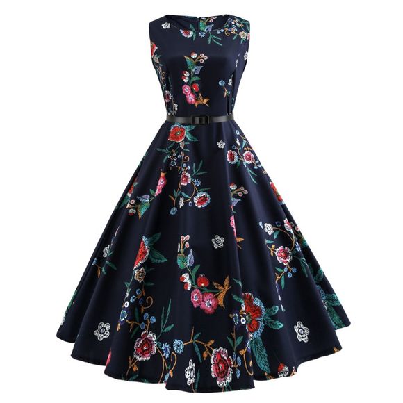 Audrey Hepburn Mince robe à imprimé floral - Cadetblue S