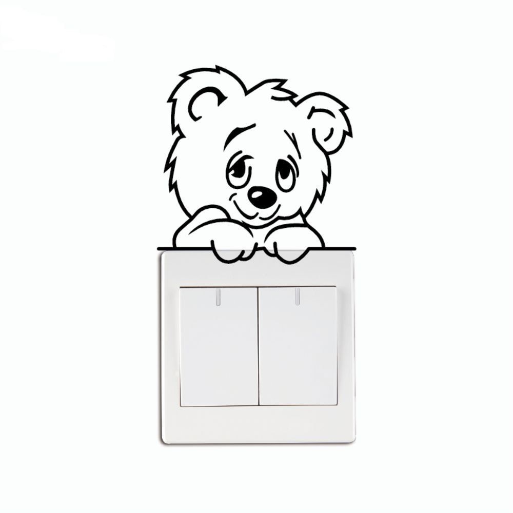 

Cute Bear Light Switch Sticker Cartoon Animal Vinyl Wall Sticker for Kids Room, Black
