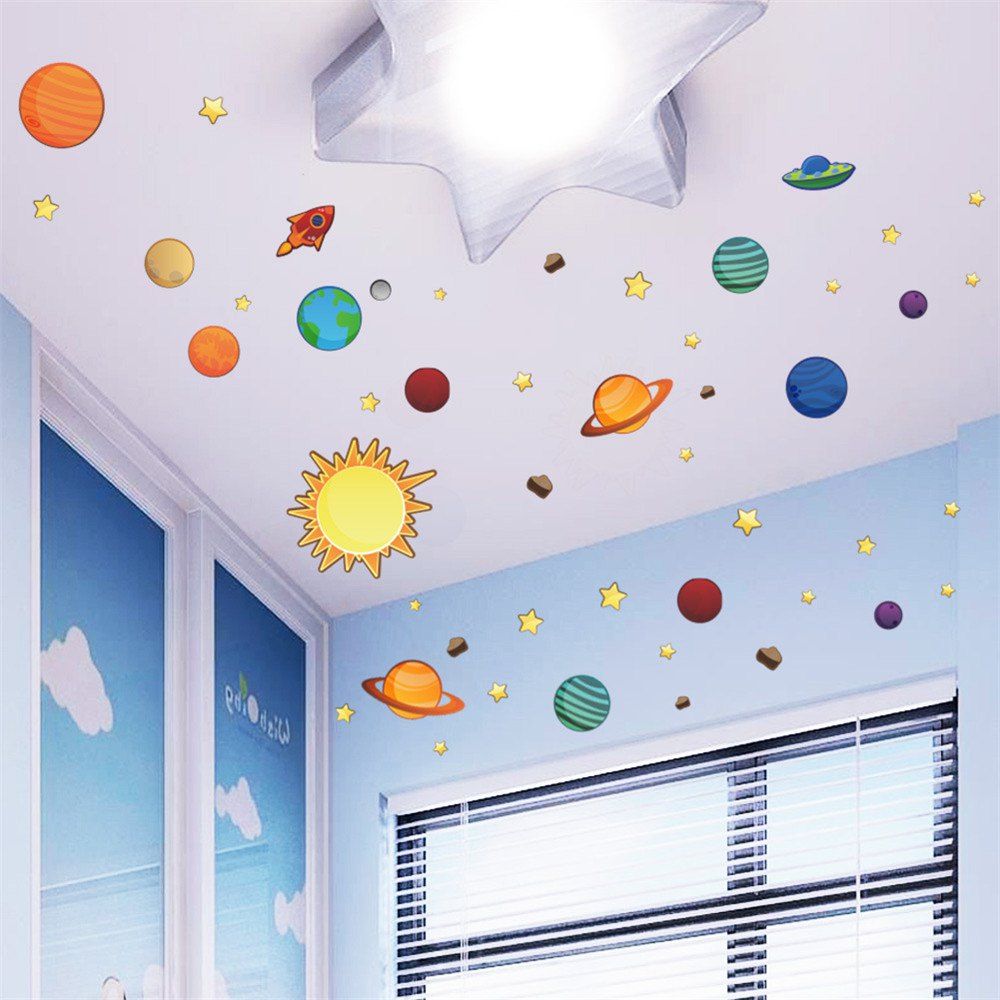 Solar System Planets Cartoon Wall Sticker Kids Room Decal Waterproof Removable