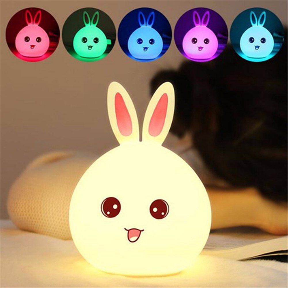 

Cute Rabbit LED Night Light 7 Color Changing for Children Baby Kids Bedside Lamp Touch Control, Pink